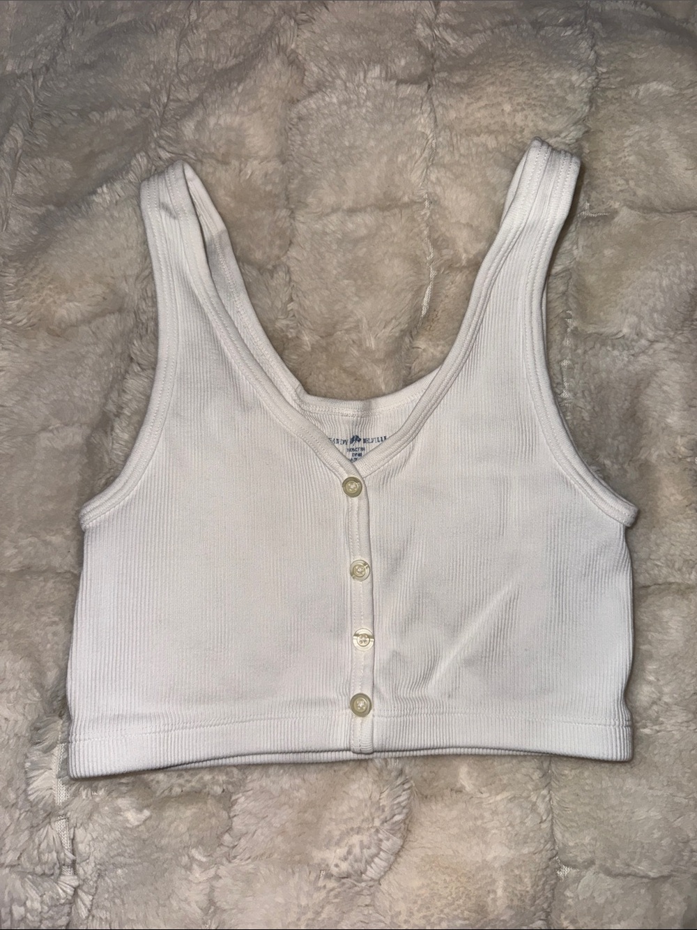 Brandy Melville White Ribbed Button-Front Crop Tank